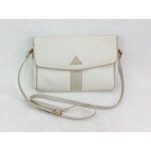 Vintage Liz Claiborne White Gray Leather Trim Crossbody Bag Shoulder Purse Y2K